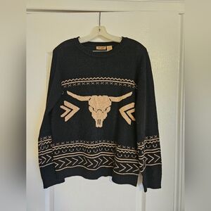 Wrangler Women's Black and Tan Crewneck Sweater